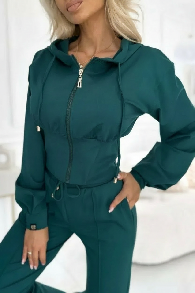 Women's 2-Piece Tracksuit | Wide Leg Pants and Short Hoodie