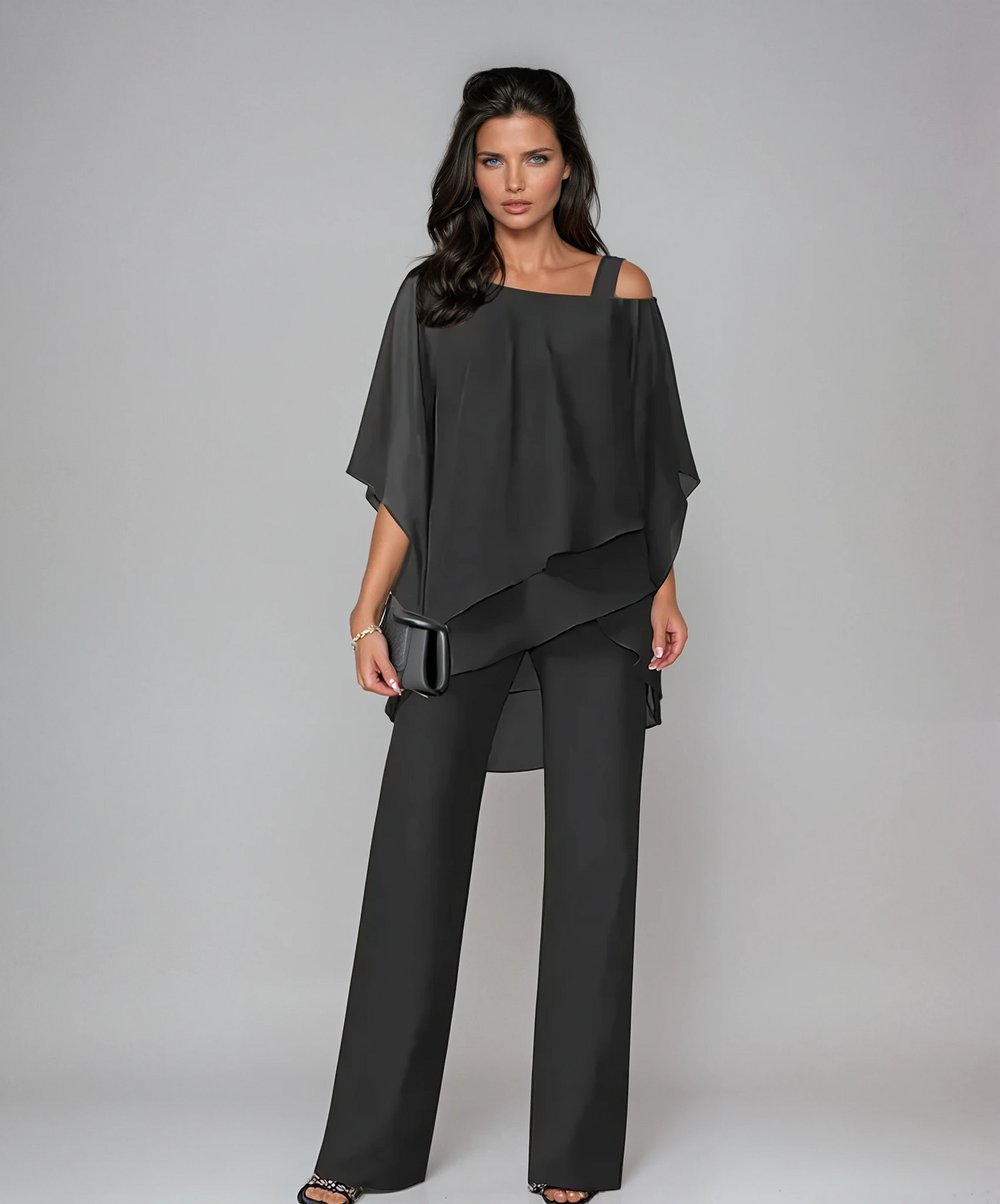 Women's 2-Piece Wedding Guest Outfit | Asymmetrical Top and Wide-Leg Pants