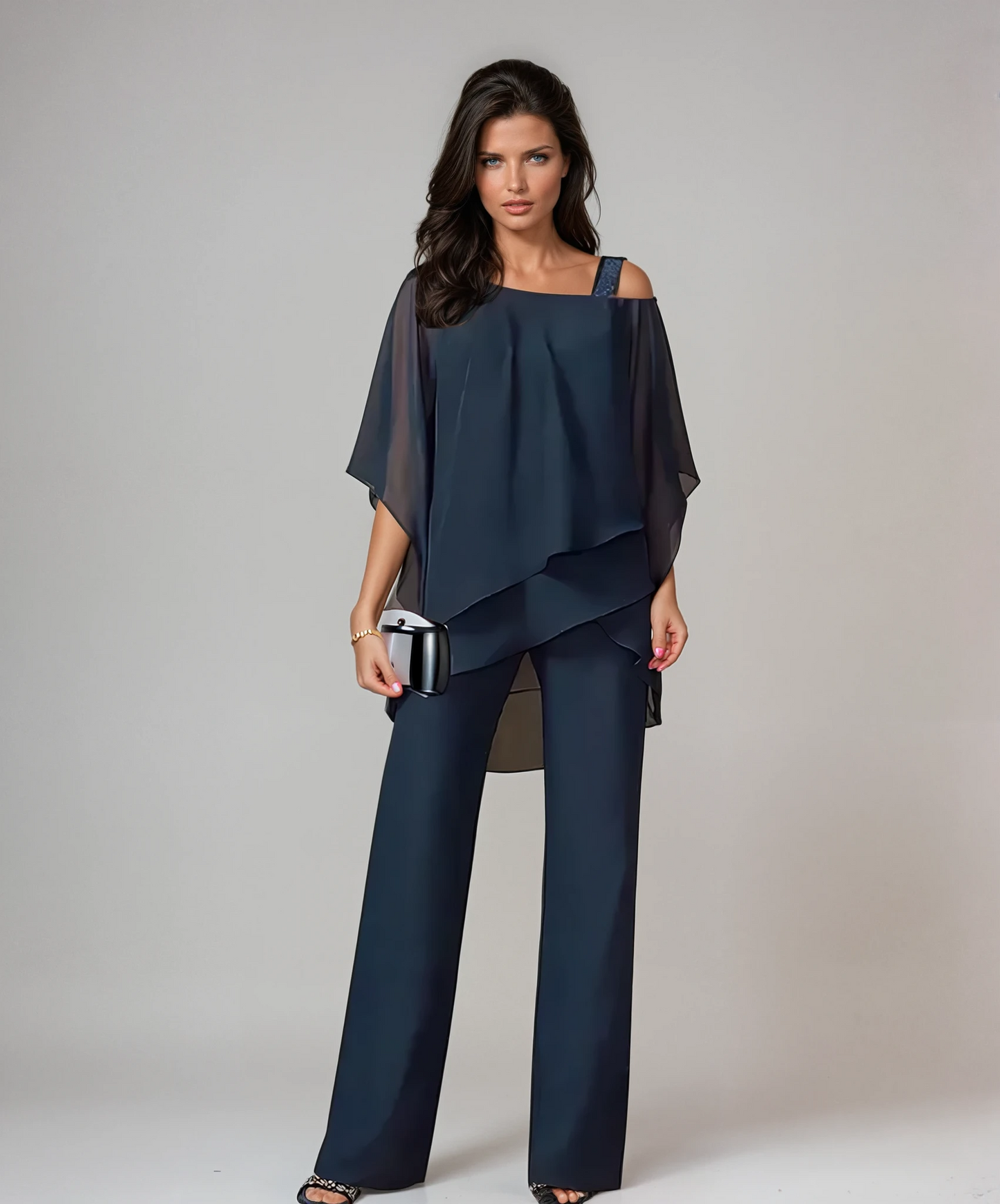 Women's 2-Piece Wedding Guest Outfit | Asymmetrical Top and Wide-Leg Pants
