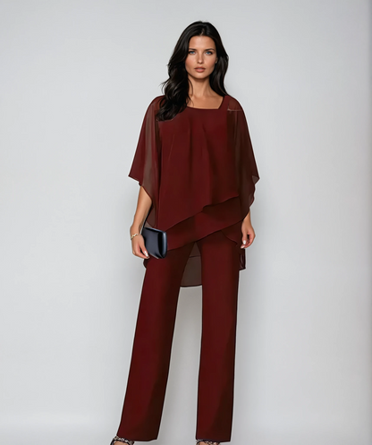 Women's 2-Piece Wedding Guest Outfit | Asymmetrical Top and Wide-Leg Pants