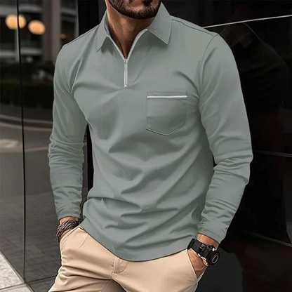 Men’s Long Sleeve Quarter-Zip Polo Shirt | with Chest Pocket