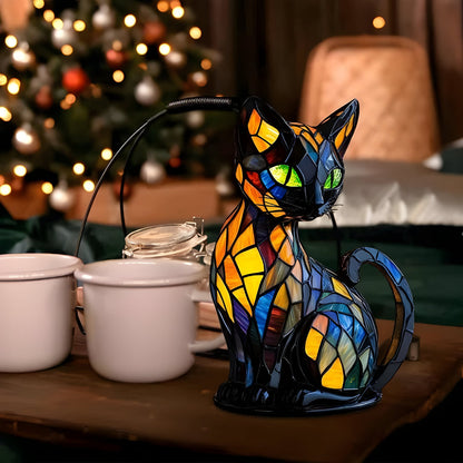 Color Changing Glass Table Lamp - Handmade Cat Design