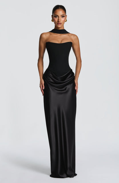 Women's Evening Corset Maxi Dress | Black