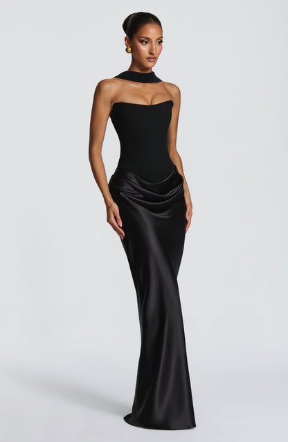 Women's Evening Corset Maxi Dress | Black