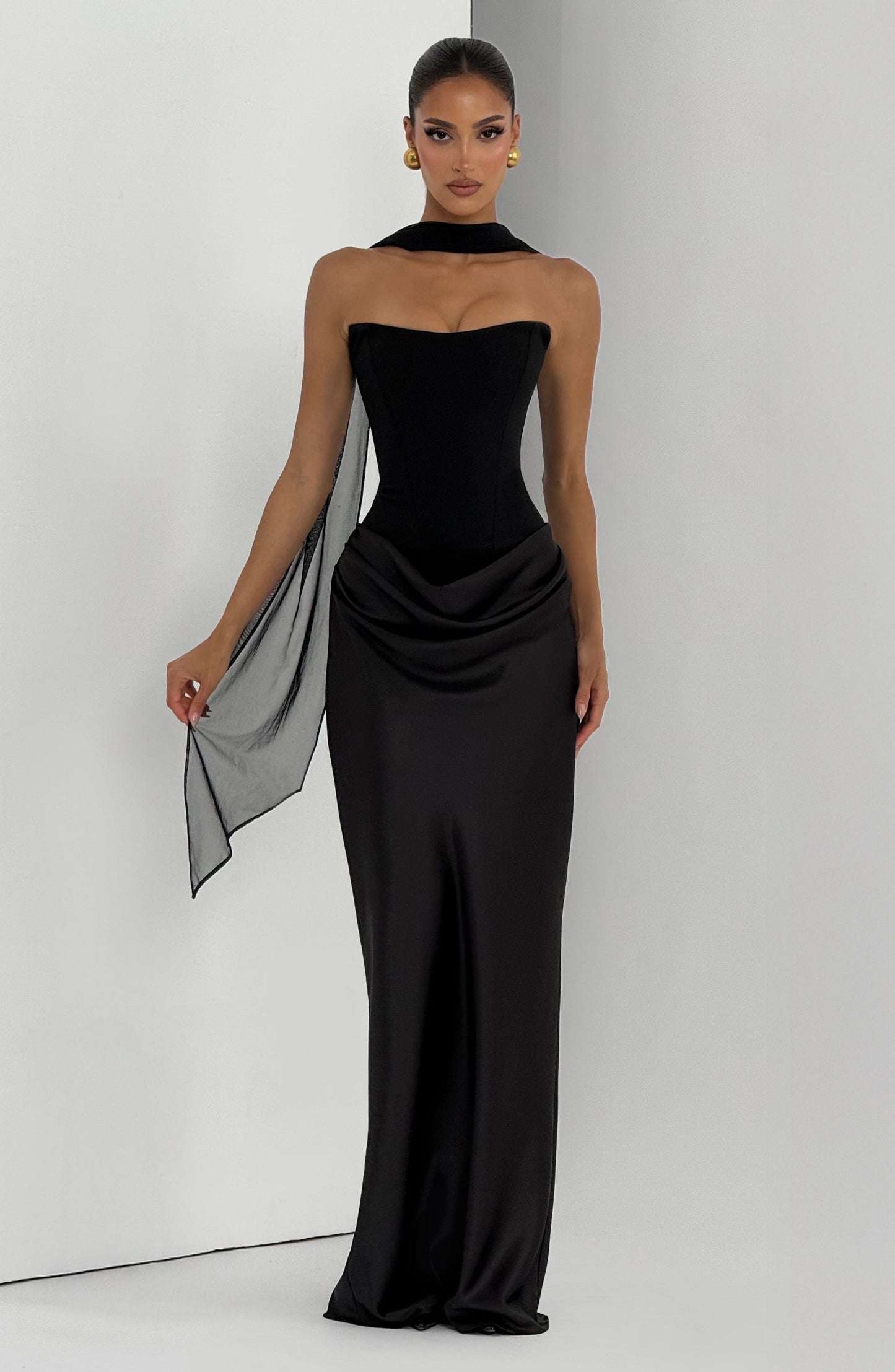Women's Evening Corset Maxi Dress | Black