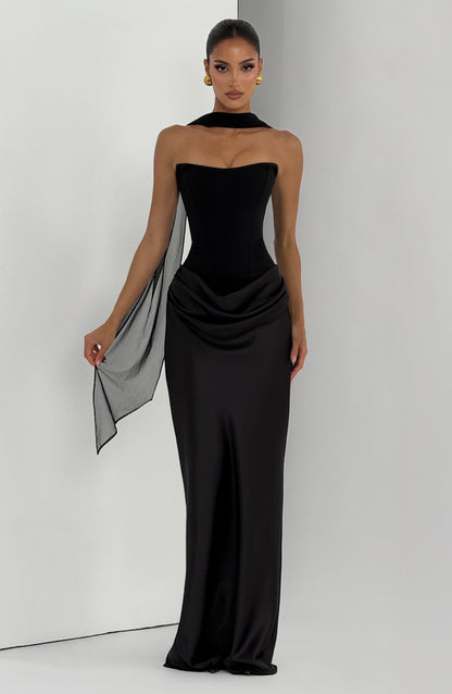 Women's Evening Corset Maxi Dress | Black