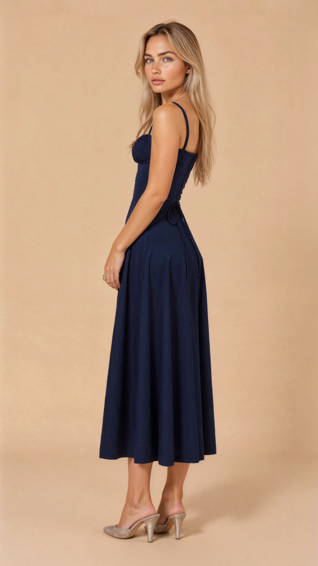 Women's Summer Corset Midi Dress | with Thigh-High Side Split