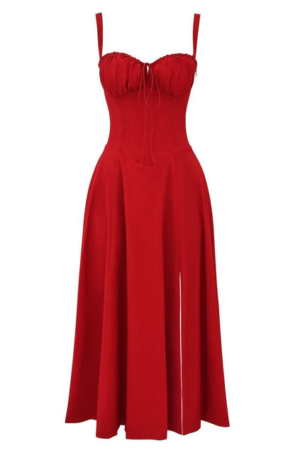 Women's Summer Corset Midi Dress | with Thigh-High Side Split