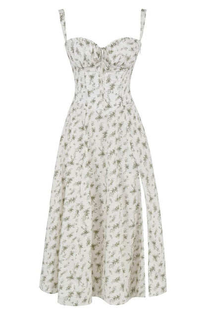 Women's Summer Corset Midi Dress | with Thigh-High Side Split