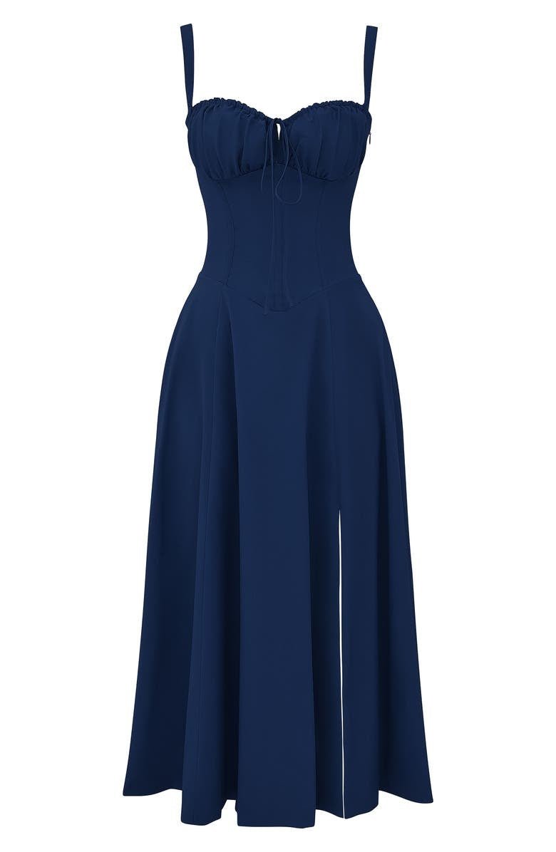 Women's Summer Corset Midi Dress | with Thigh-High Side Split