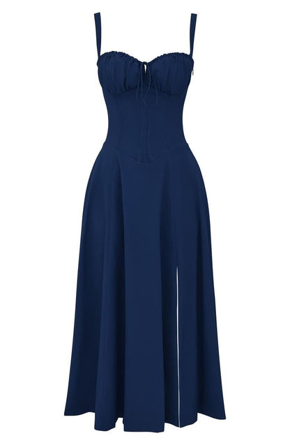 Women's Summer Corset Midi Dress | with Thigh-High Side Split