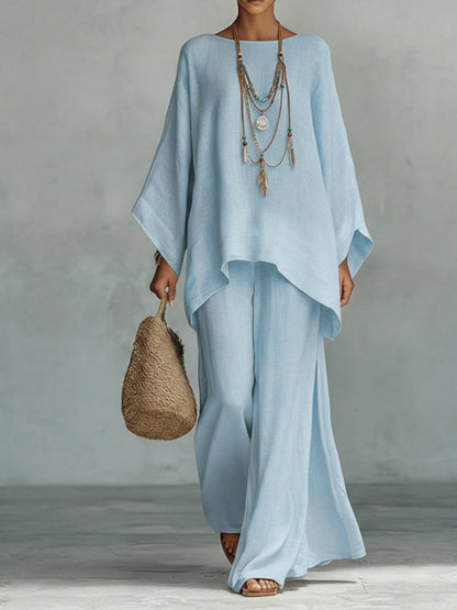 Women's Boho Tunic Top and Wide-Leg Pants Set | 2-Piece