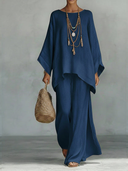 Women's Boho Tunic Top and Wide-Leg Pants Set | 2-Piece