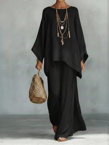 Women's Boho Tunic Top and Wide-Leg Pants Set | 2-Piece