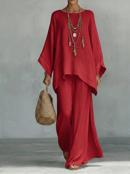 Women's Boho Tunic Top and Wide-Leg Pants Set | 2-Piece