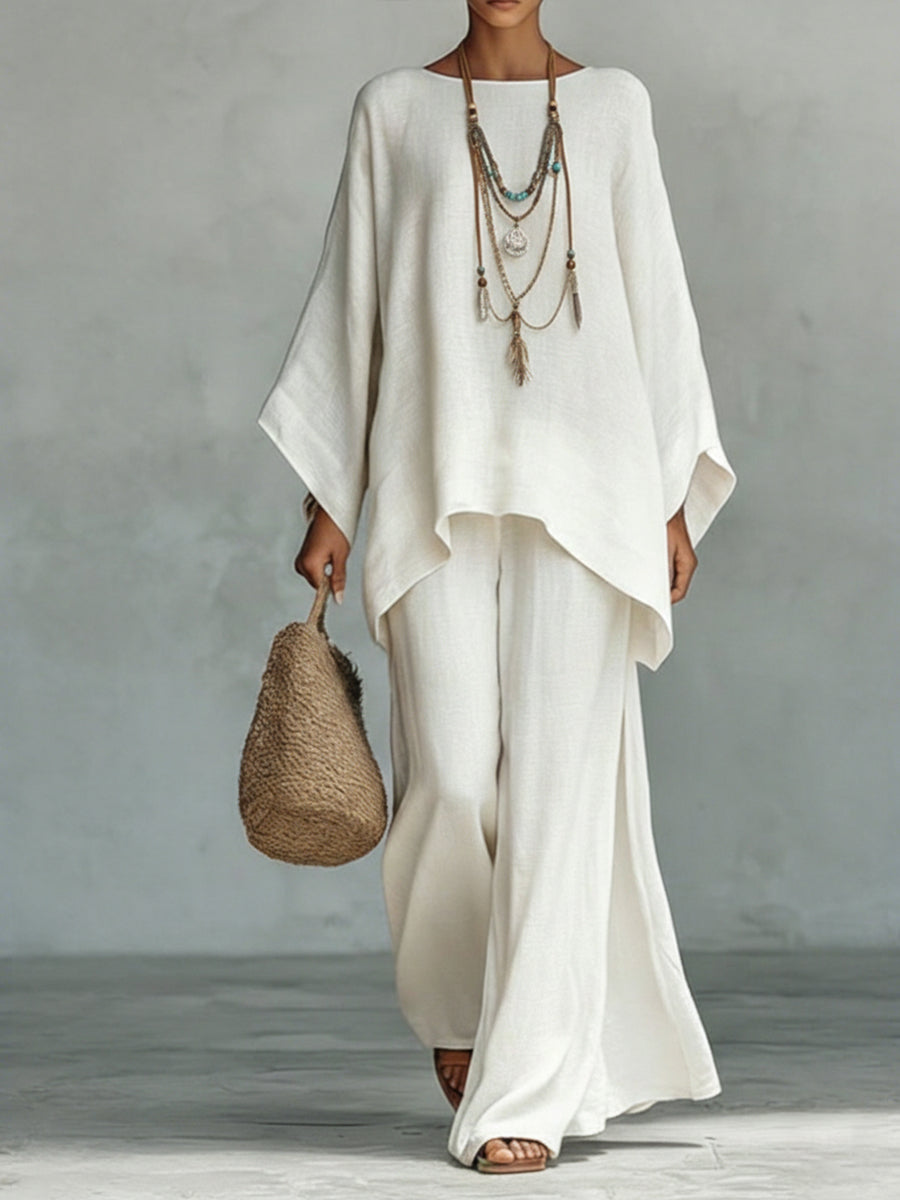 Women's Boho Tunic Top and Wide-Leg Pants Set | 2-Piece