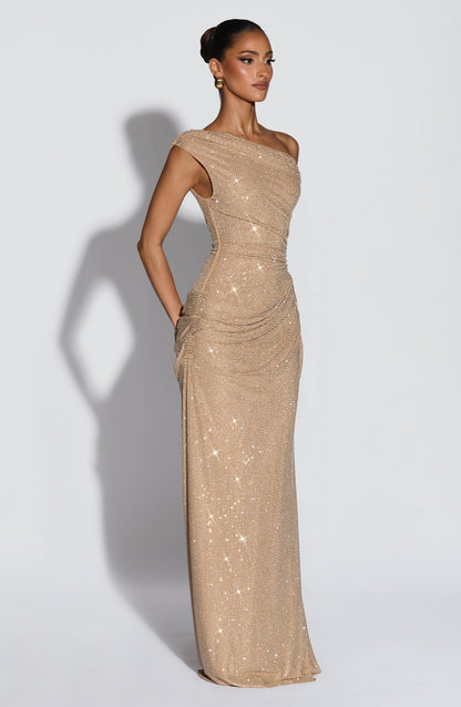 Women's Asymmetric Neckline Wedding Guest Dress | Maxi