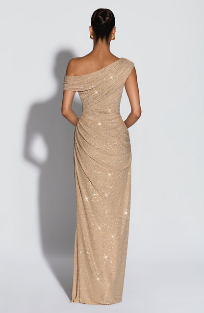 Women's Asymmetric Neckline Wedding Guest Dress | Maxi