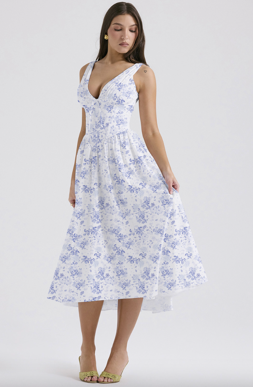 Women's Floral V-Neck Corset Sundress | Midi