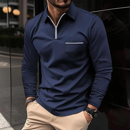 Men’s Long Sleeve Quarter-Zip Polo Shirt | with Chest Pocket