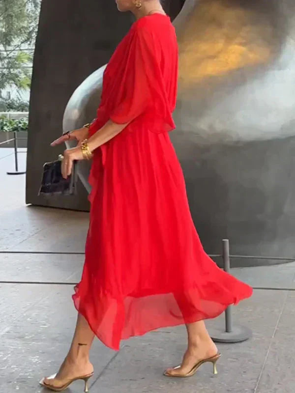 Women's Boho V-Neck Maxi Party Dress | with Tie Waist