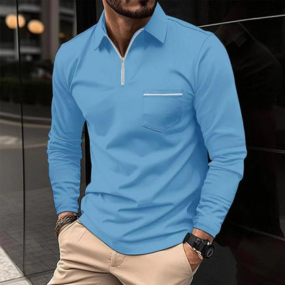 Men’s Long Sleeve Quarter-Zip Polo Shirt | with Chest Pocket