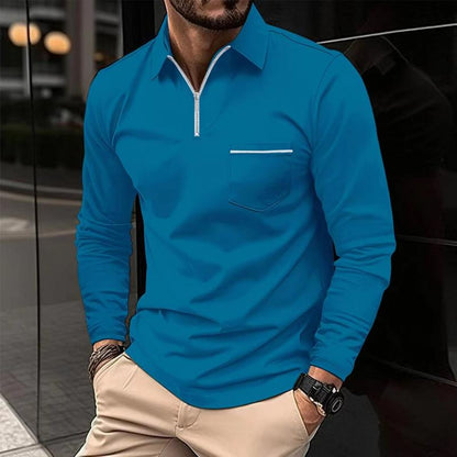 Men’s Long Sleeve Quarter-Zip Polo Shirt | with Chest Pocket