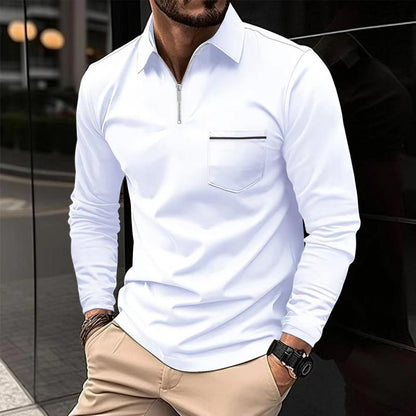 Men’s Long Sleeve Quarter-Zip Polo Shirt | with Chest Pocket