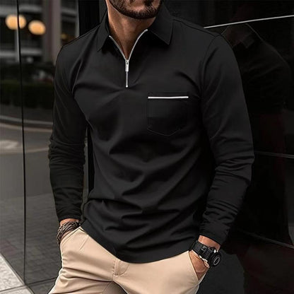 Men’s Long Sleeve Quarter-Zip Polo Shirt | with Chest Pocket