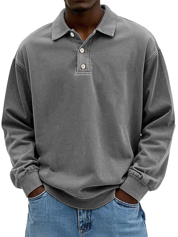 Men's Retro Long Sleeve Polo Shirt | Loose Fit