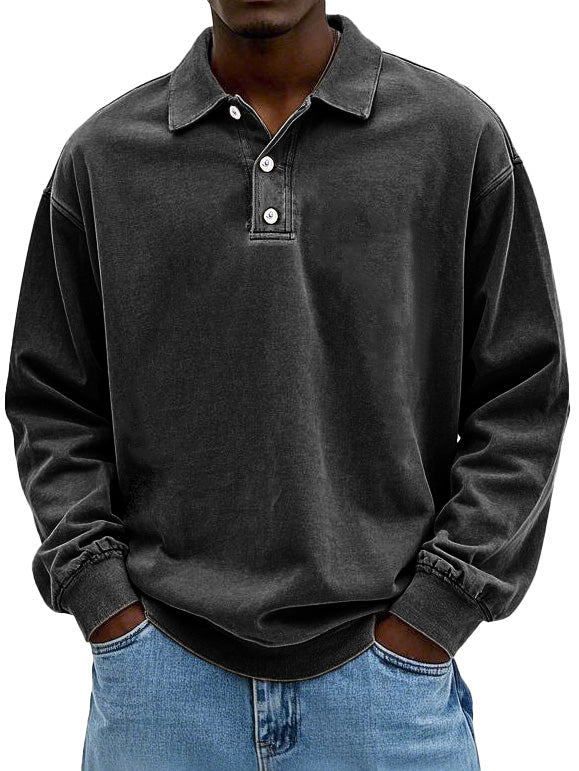 Men's Retro Long Sleeve Polo Shirt | Loose Fit