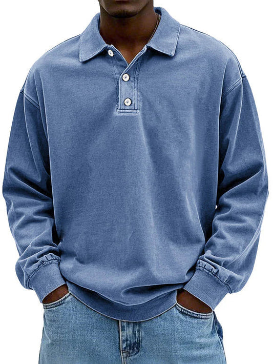 Men's Retro Long Sleeve Polo Shirt | Loose Fit