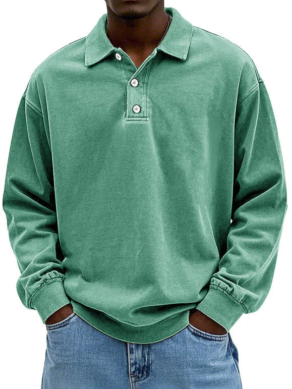 Men's Retro Long Sleeve Polo Shirt | Loose Fit