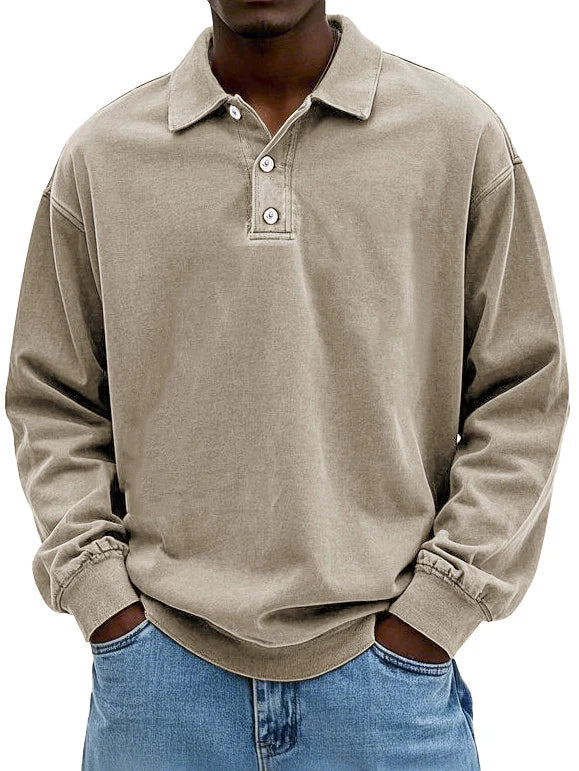 Men's Retro Long Sleeve Polo Shirt | Loose Fit
