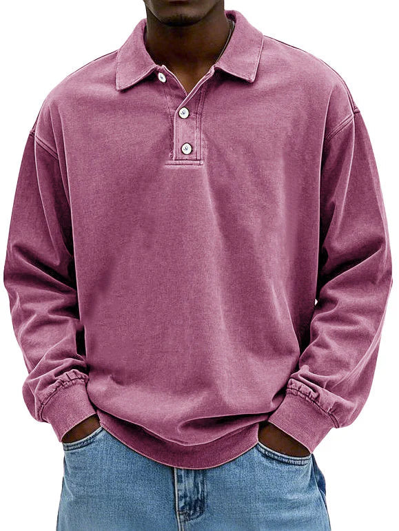 Men's Retro Long Sleeve Polo Shirt | Loose Fit