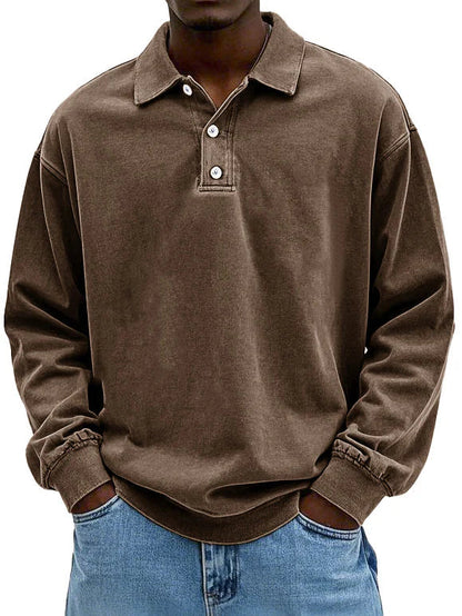 Men's Retro Long Sleeve Polo Shirt | Loose Fit