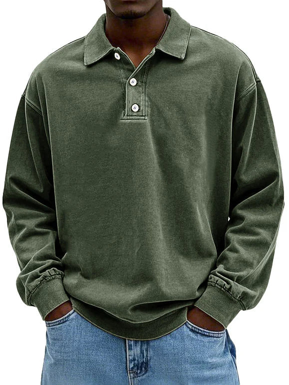 Men's Retro Long Sleeve Polo Shirt | Loose Fit