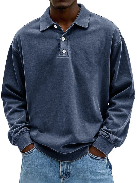 Men's Retro Long Sleeve Polo Shirt | Loose Fit