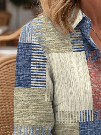 Women's Patchwork Geometric Print Shirt Dress | Midi