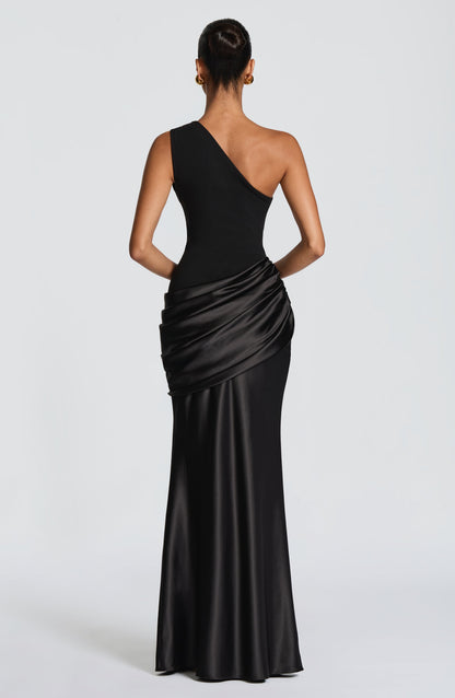 Women's One Shoulder Maxi Wedding Guest Dress | Black
