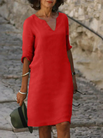 Women's Relaxed Fit V-Neck Shift Dress | Midi