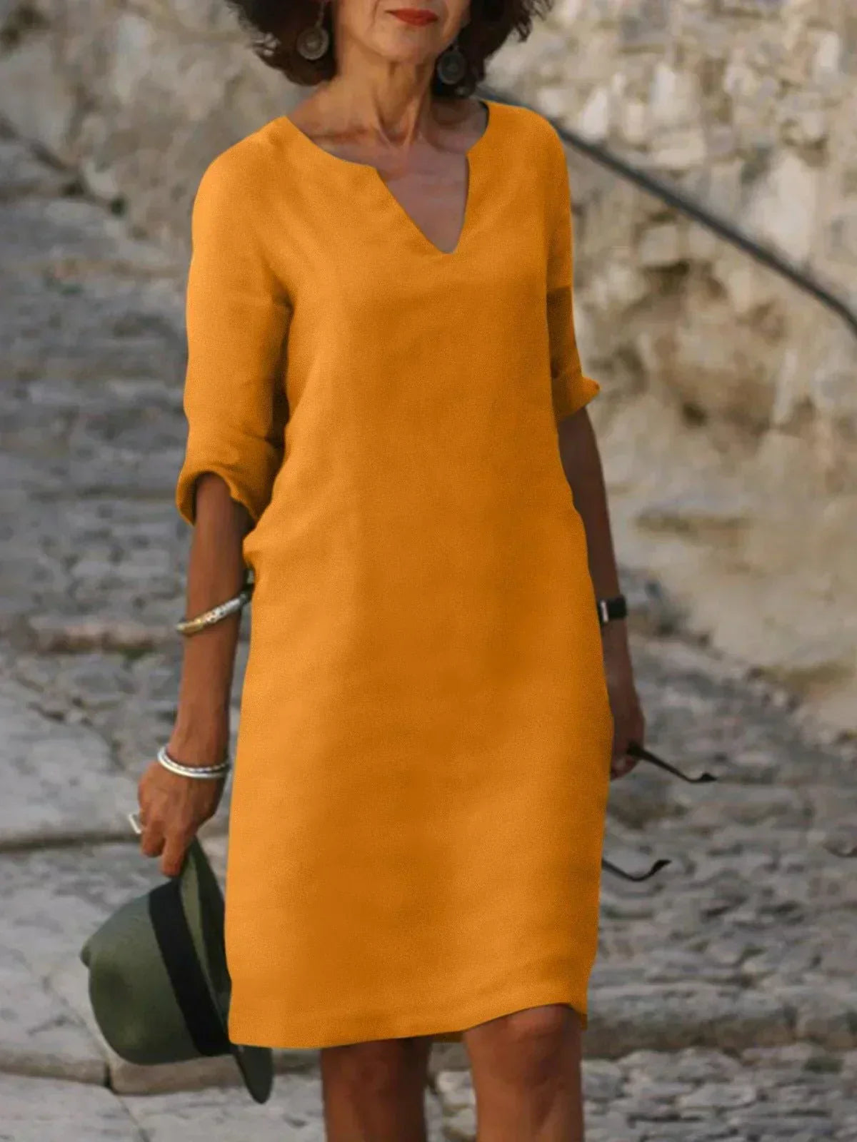 Women's Relaxed Fit V-Neck Shift Dress | Midi