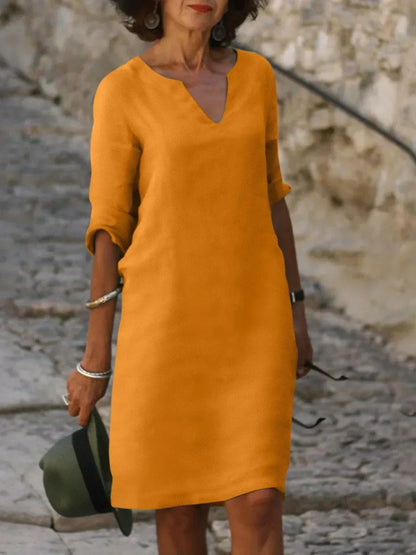 Women's Relaxed Fit V-Neck Shift Dress | Midi
