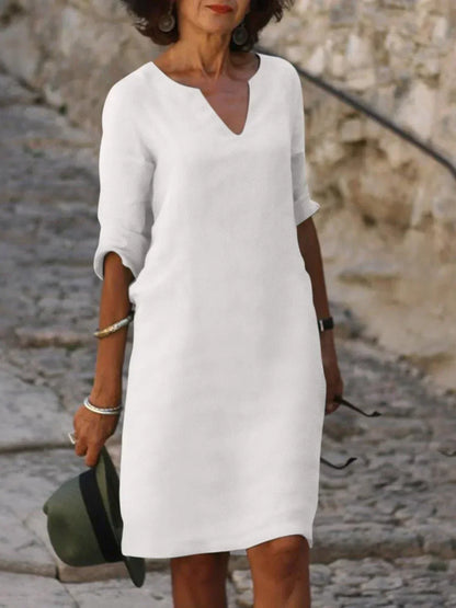 Women's Relaxed Fit V-Neck Shift Dress | Midi