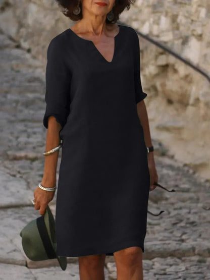 Women's Relaxed Fit V-Neck Shift Dress | Midi