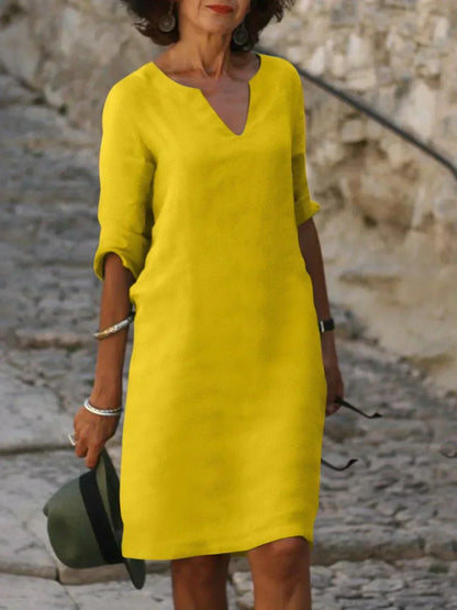 Women's Relaxed Fit V-Neck Shift Dress | Midi