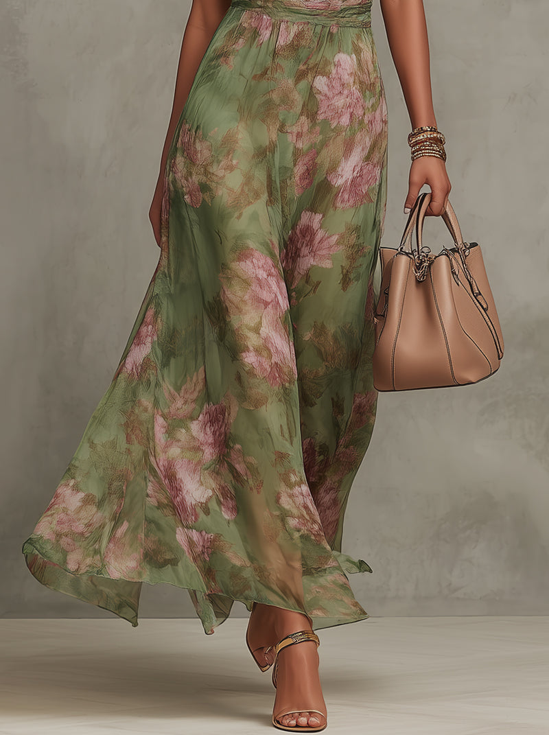 Women's Halter Neck Floral Print A-Line Dress | Maxi