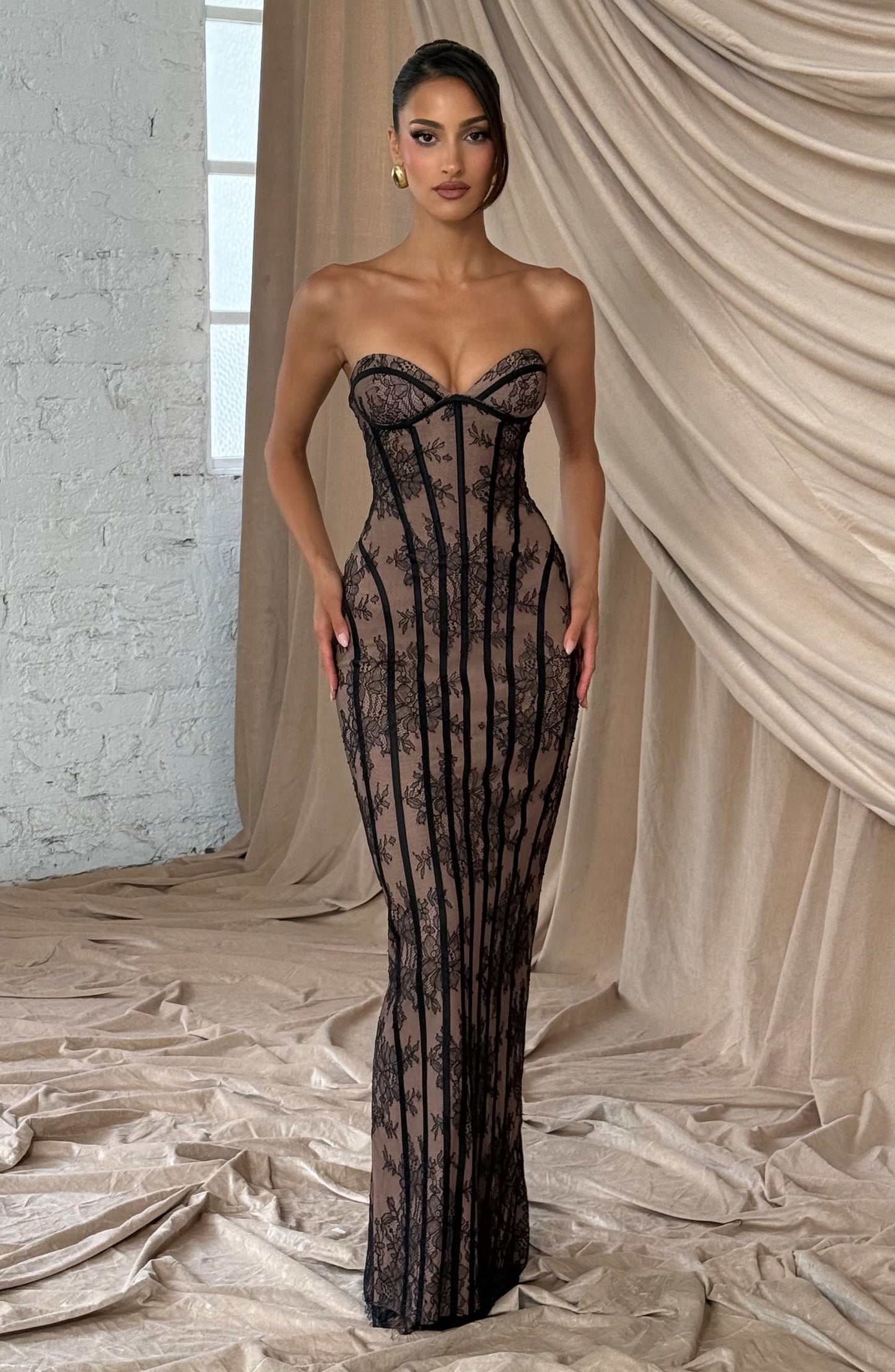 Women's Floral Black Maxi Dress | Strapless