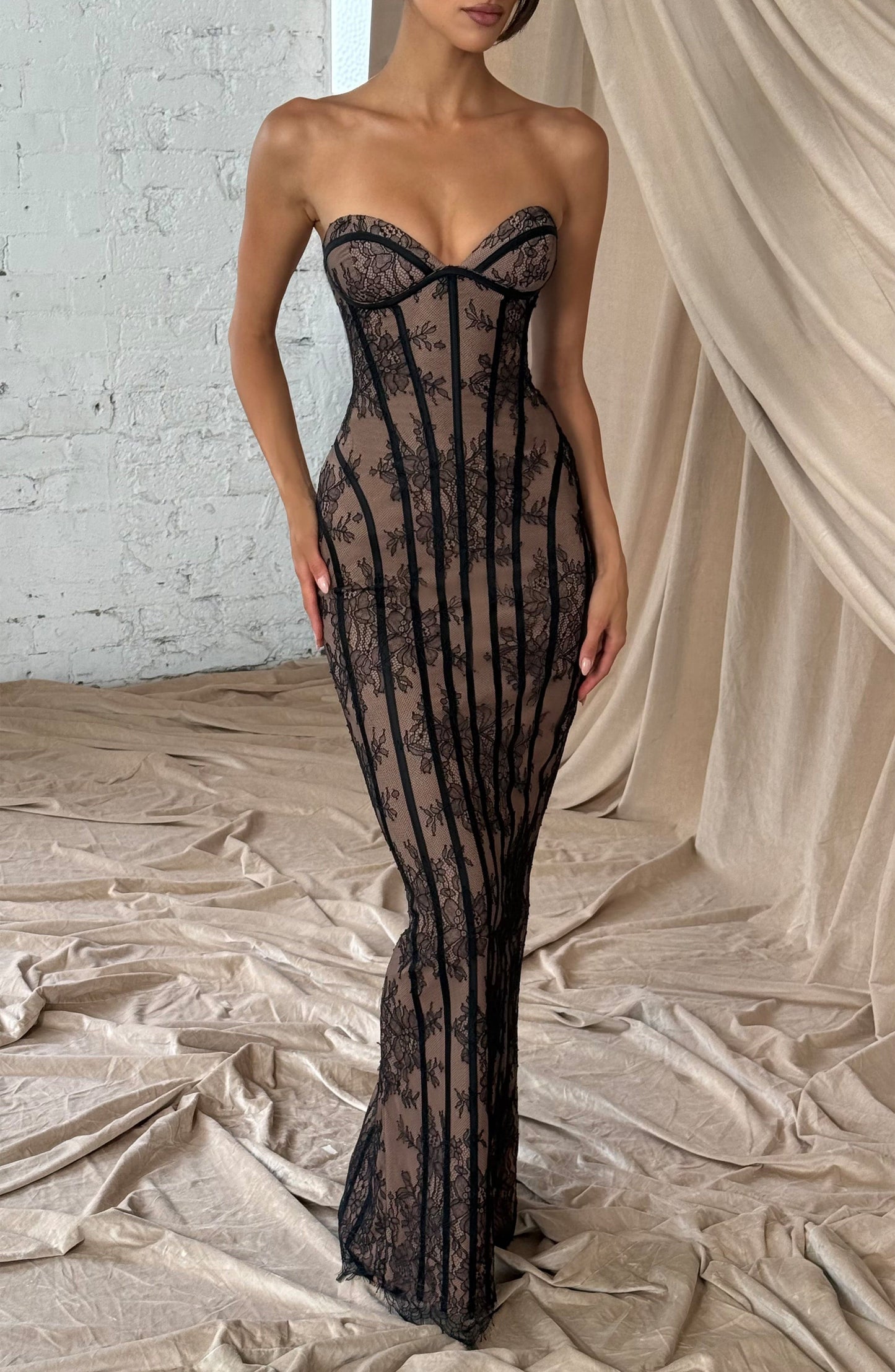Women's Floral Black Maxi Dress | Strapless