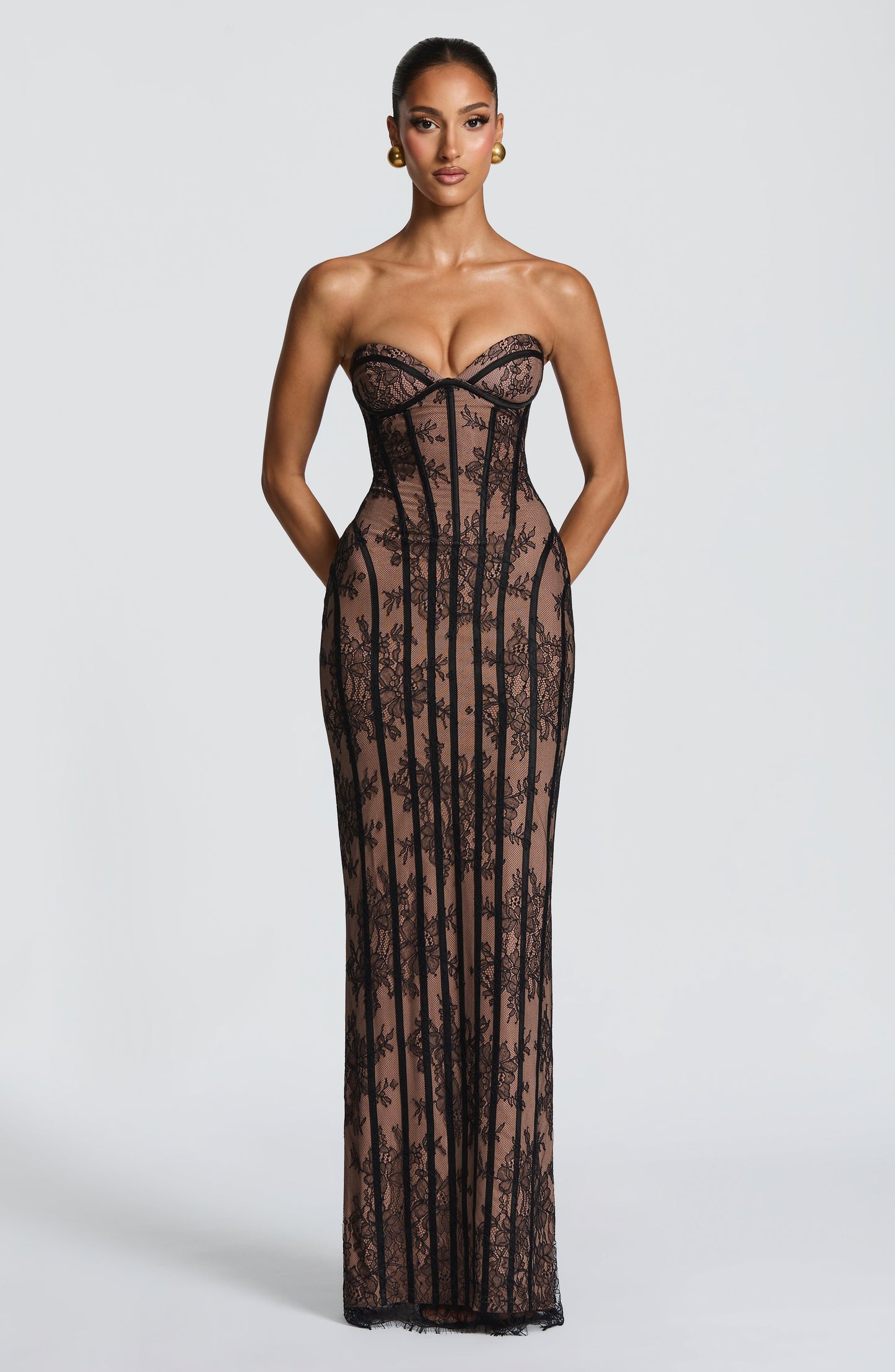 Women's Floral Black Maxi Dress | Strapless